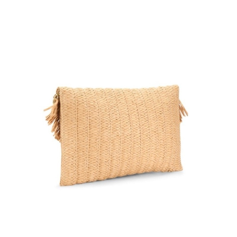 Sol and Mer Paper Straw Faux Pearl Convertible Envelope Clutch With Chain - Picture 4 of 17